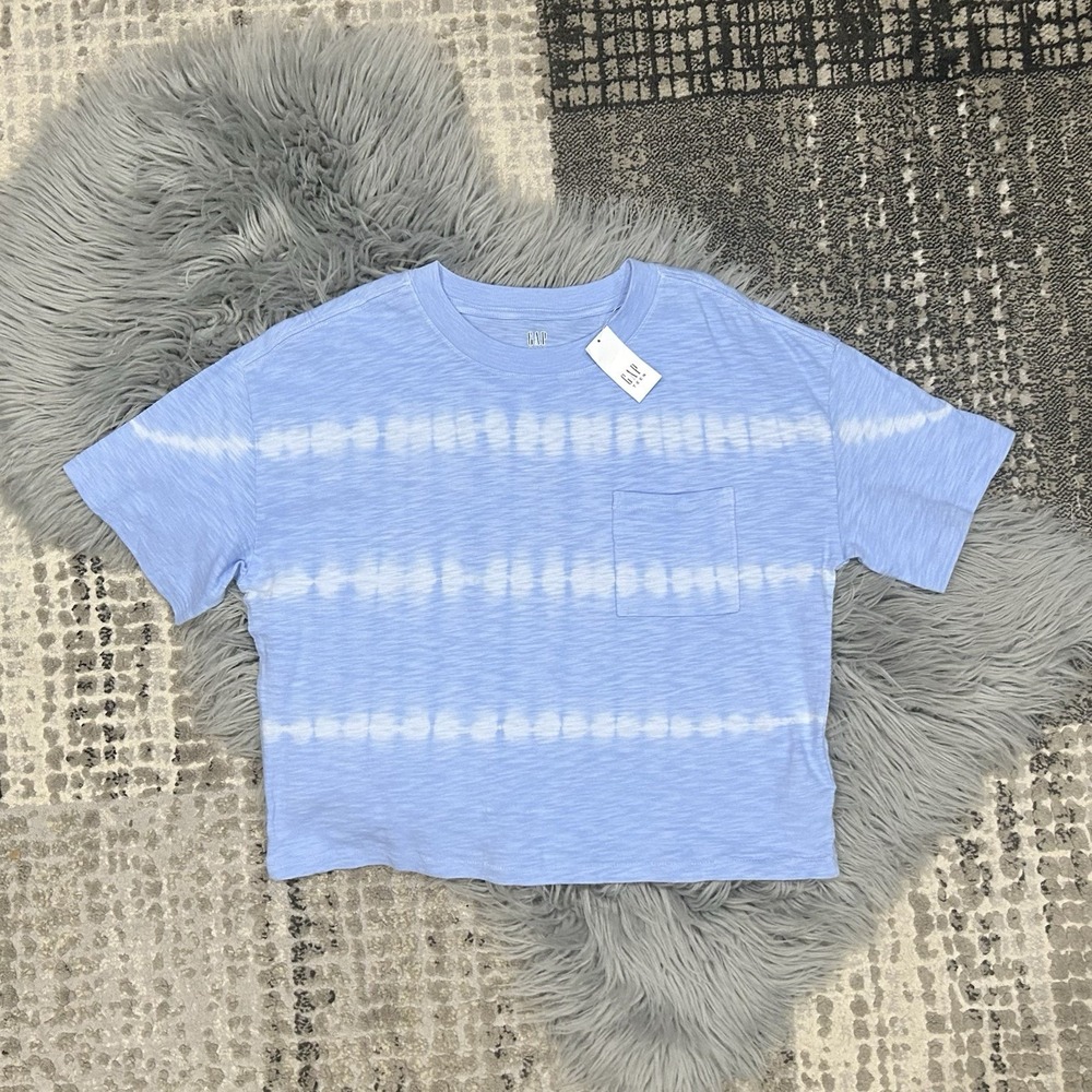 GAP Teen Blue Tie Dye Organic Cotton Cropped Pocket Tee Size‎ 12 NWT